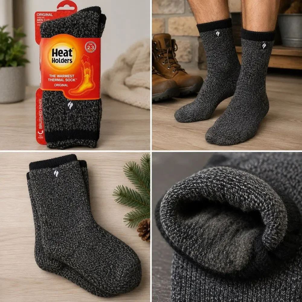 Heat Holders Original Thermal Socks Men’s 7-12 Gray Warm Winter Crew NWT
